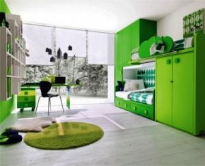 Thiết kế phòng trẻ với tông mầu xanh lá